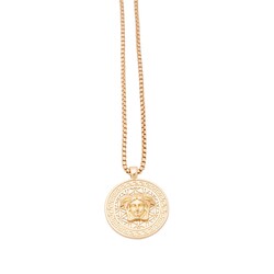 VERSACE VERSACE MEDUSA HEAD TEXTURED PENDANT CHAIN GOLD TONE NECKLACE