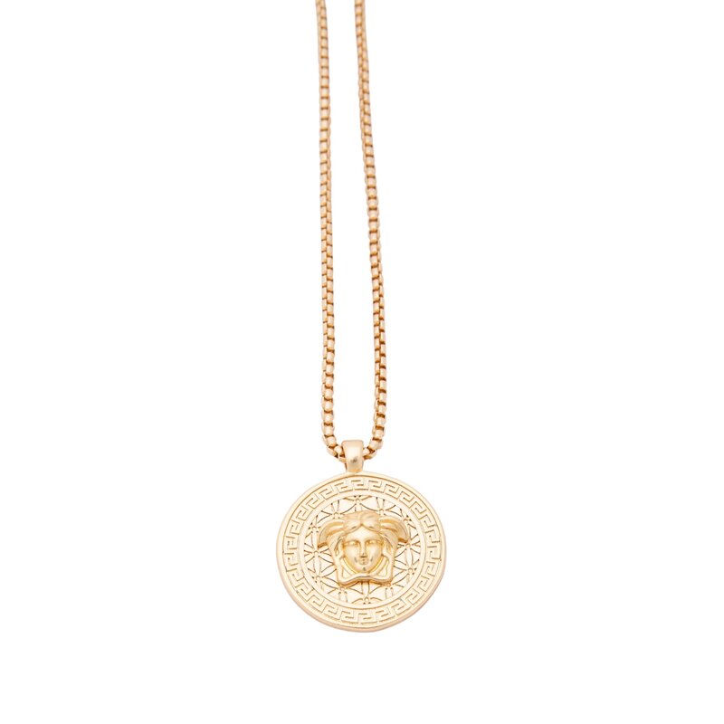 VERSACE VERSACE MEDUSA HEAD TEXTURED PENDANT CHAIN GOLD TONE NECKLACE