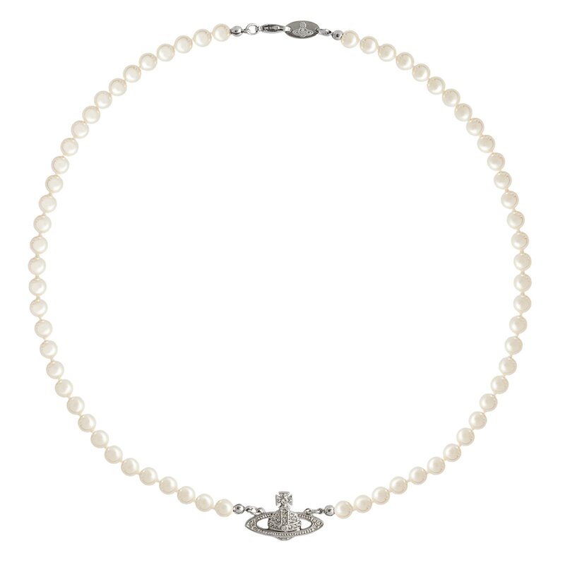 VIVIENNE WESTWOOD VIVIENNE WESTWOOD MINI BAS RELIEF PEARL ORB CHOKER SILVER