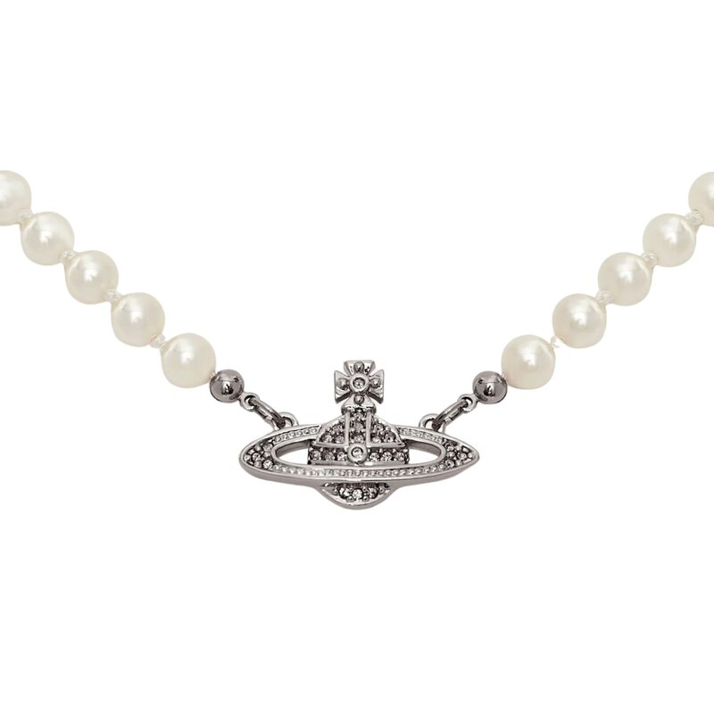 VIVIENNE WESTWOOD VIVIENNE WESTWOOD MINI BAS RELIEF PEARL ORB CHOKER SILVER