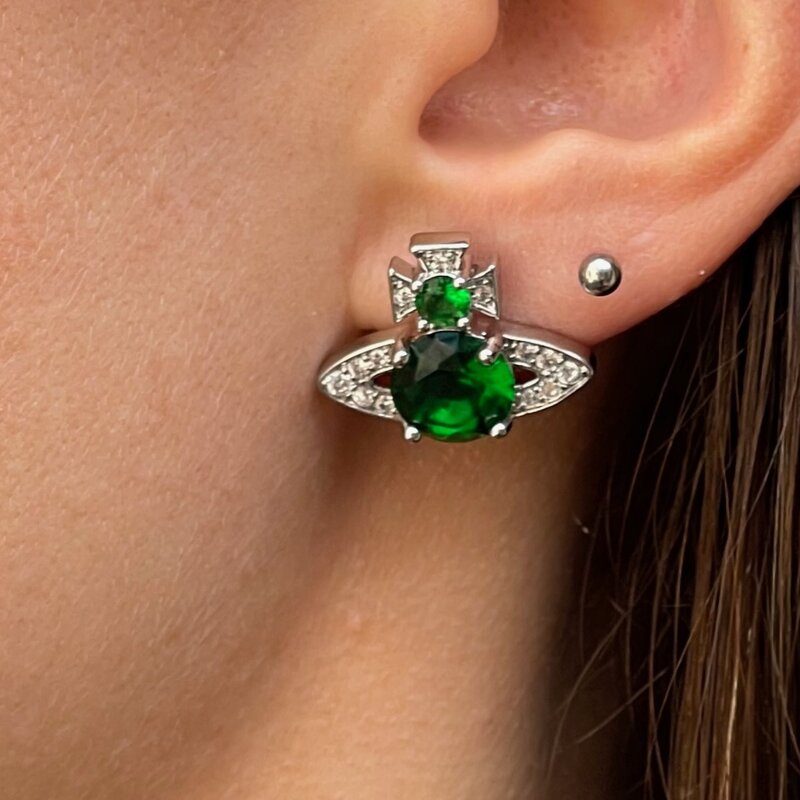 VIVIENNE WESTWOOD ARIELLA GREEN MINI ORB STUD EARRINGS