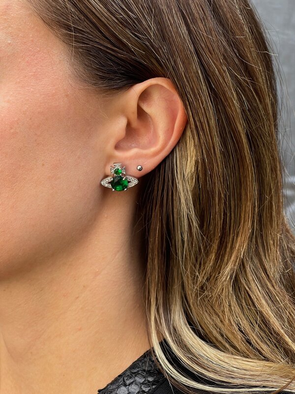 VIVIENNE WESTWOOD ARIELLA GREEN MINI ORB STUD EARRINGS