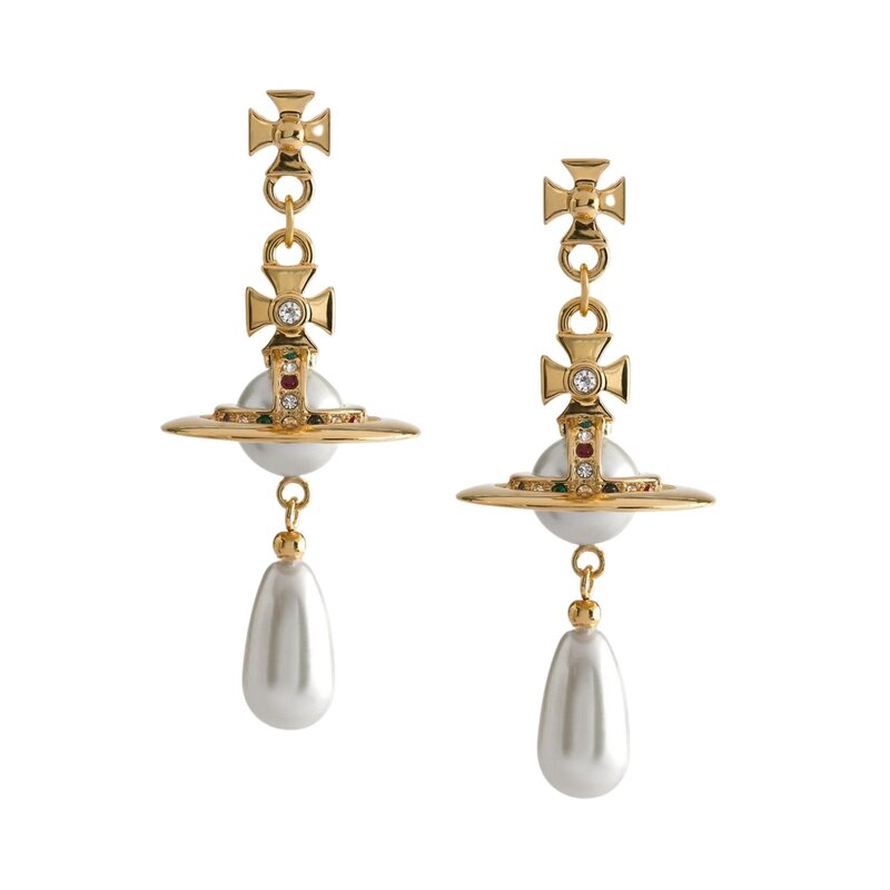 VIVIENNE WESTWOOD VIVIENNE WESTWOOD NEW ORB PEARL DROP STRASS EARRINGS GOLD