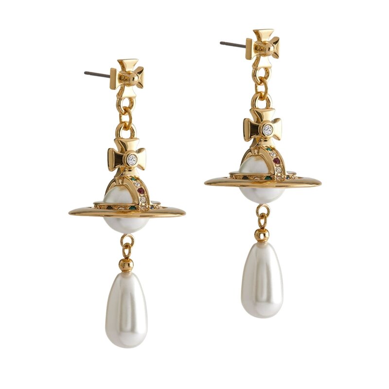 VIVIENNE WESTWOOD VIVIENNE WESTWOOD NEW ORB PEARL DROP STRASS EARRINGS GOLD