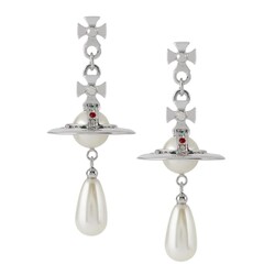 VIVIENNE WESTWOOD VIVIENNE WESTWOOD NEW ORB PEARL DROP STRASS EARRINGS SILVER