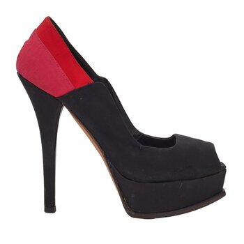 FENDI FENDI BLACK AND RED PEEP TOE PLATFORM HEELS (US 8 | EU 39)