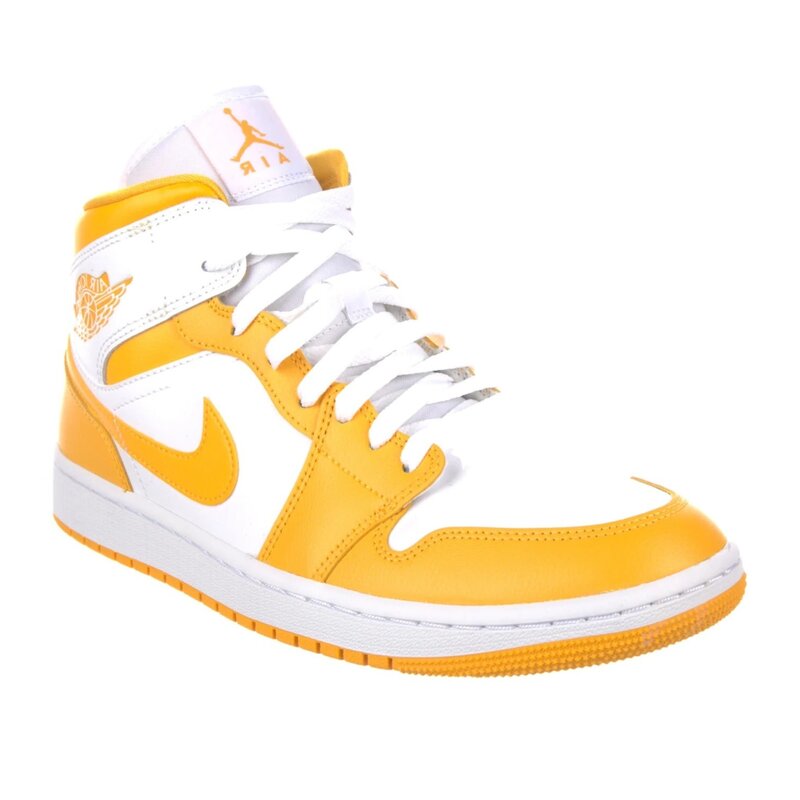 NIKE NIKE JORDAN 1 MID WHITE UNIVERSITY GOLD SNEAKERS (10.5 US)