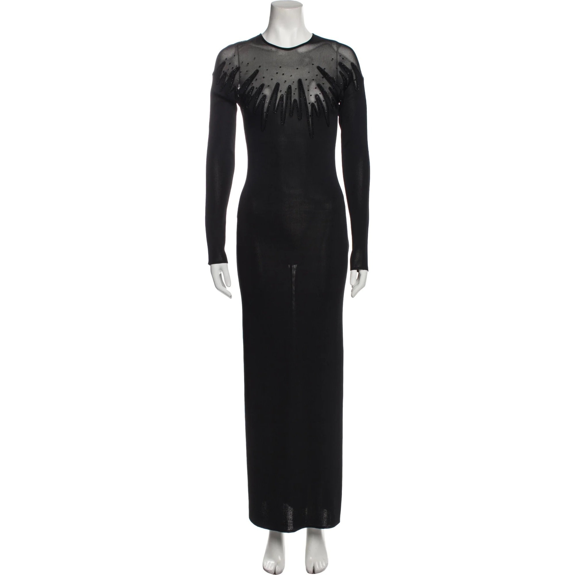 THIERRY MUGLER VINTAGE EMBELLISHED BLACK LONG DRESS (XS)