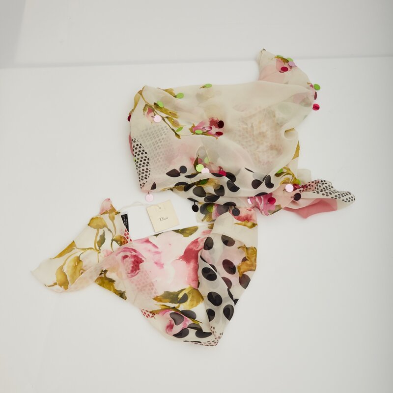 CHRISTIAN DIOR DIOR VINTAGE SEQUIN EMBELLISHED FLORAL PAILLETTE SCARF