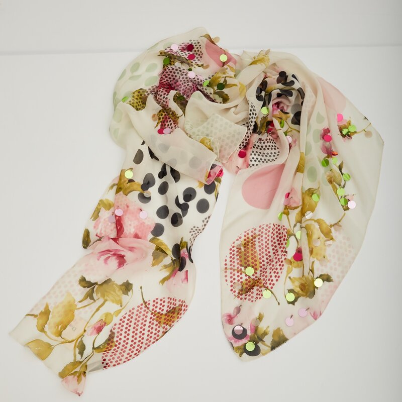 CHRISTIAN DIOR DIOR VINTAGE SEQUIN EMBELLISHED FLORAL PAILLETTE SCARF