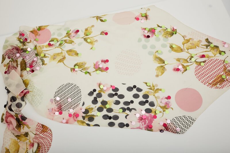CHRISTIAN DIOR DIOR VINTAGE SEQUIN EMBELLISHED FLORAL PAILLETTE SCARF
