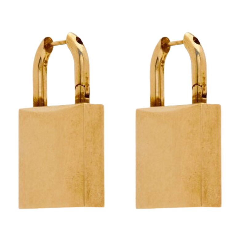 BALENCIAGA GOLD TONE SMALL PADLOCK EARRINGS