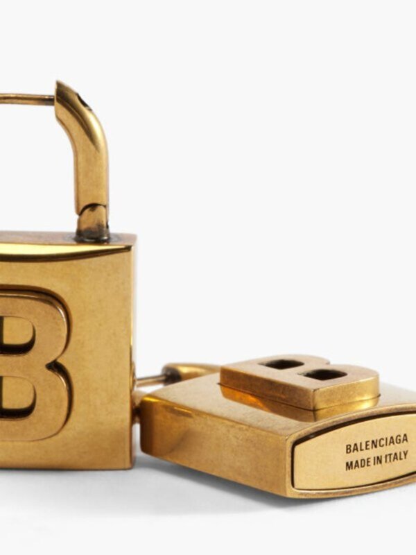 BALENCIAGA GOLD TONE SMALL PADLOCK EARRINGS