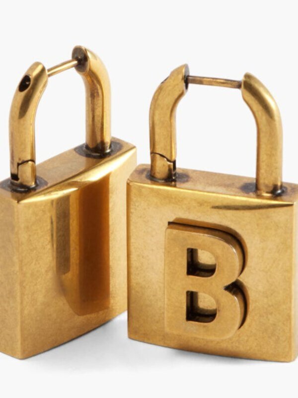 BALENCIAGA GOLD TONE SMALL PADLOCK EARRINGS