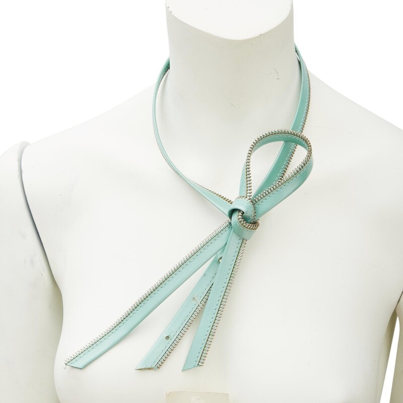 CHRISTIAN DIOR VINTAGE TURQUOISE LEATHER ZIPPER TIE NECKLACE