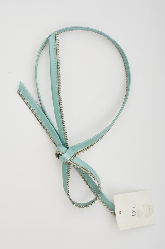 CHRISTIAN DIOR VINTAGE TURQUOISE LEATHER ZIPPER TIE NECKLACE