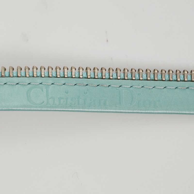 CHRISTIAN DIOR DIOR VINTAGE TURQUOISE LEATHER ZIPPER TIE NECKLACE