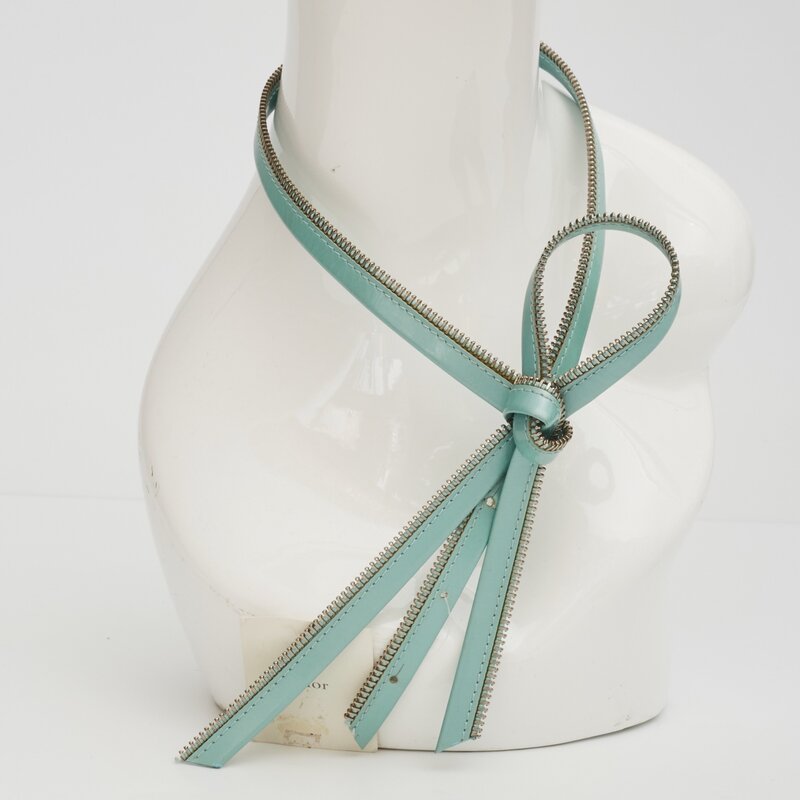 CHRISTIAN DIOR DIOR VINTAGE TURQUOISE LEATHER ZIPPER TIE NECKLACE