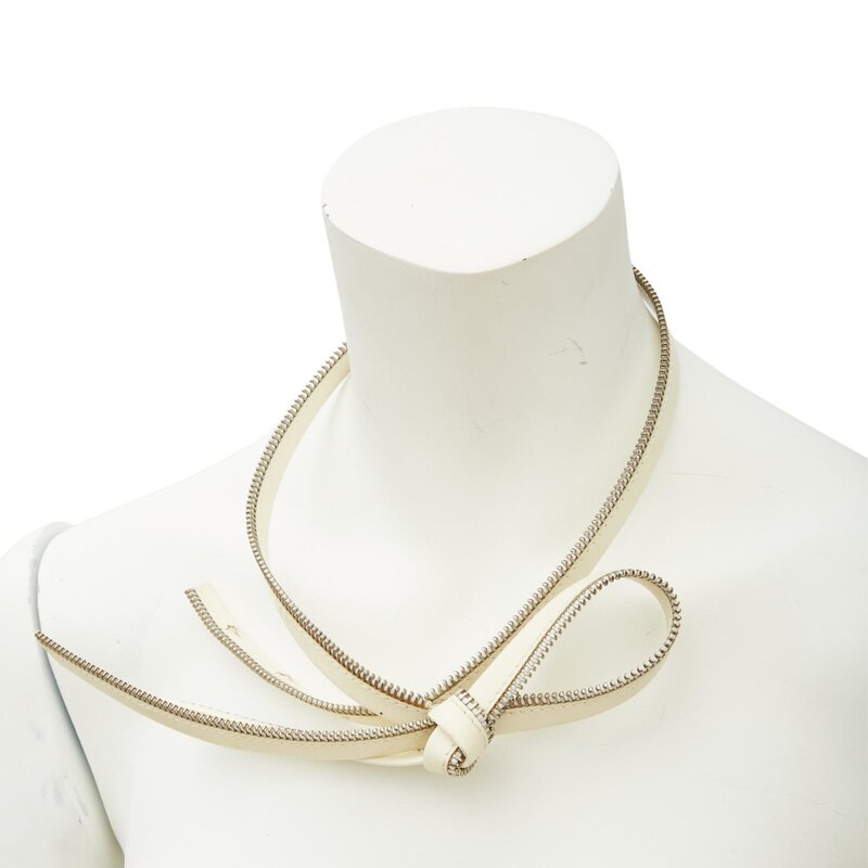 CHRISTIAN DIOR DIOR VINTAGE WHITE LEATHER ZIPPER TIE NECKLACE