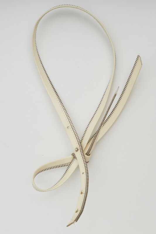 CHRISTIAN DIOR DIOR VINTAGE WHITE LEATHER ZIPPER TIE NECKLACE