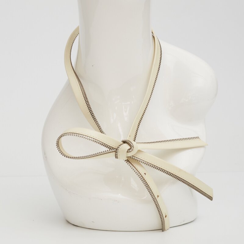 CHRISTIAN DIOR DIOR VINTAGE WHITE LEATHER ZIPPER TIE NECKLACE