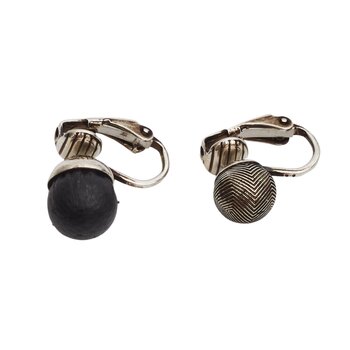 SAINT LAURENT SAINT LAURENT GUILLOCHE BRASS & LEATHER BLACK GUN METAL EARRINGS