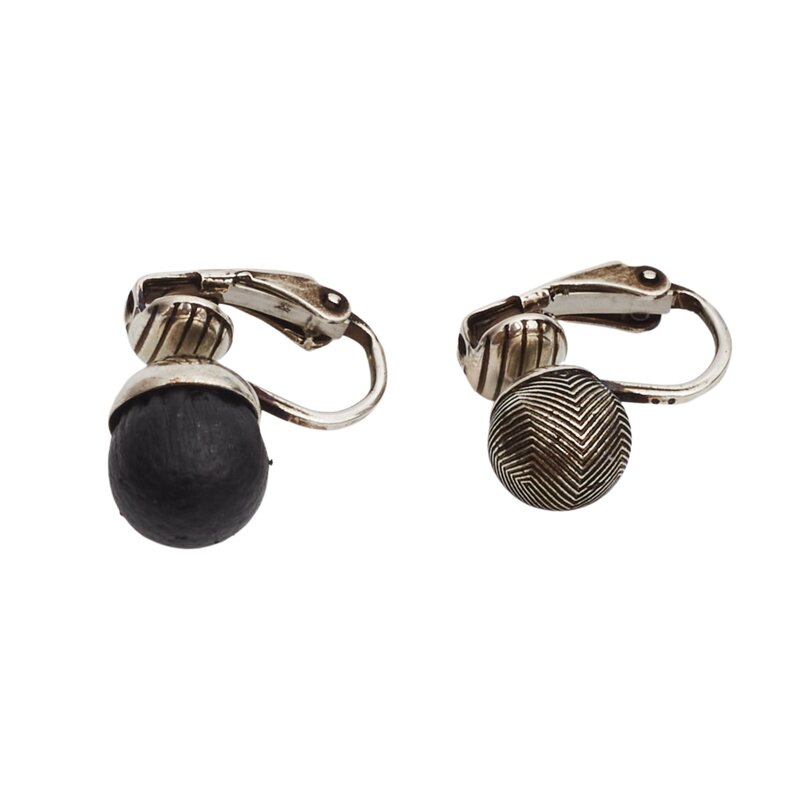 SAINT LAURENT SAINT LAURENT GUILLOCHE BRASS & LEATHER BLACK GUN METAL EARRINGS