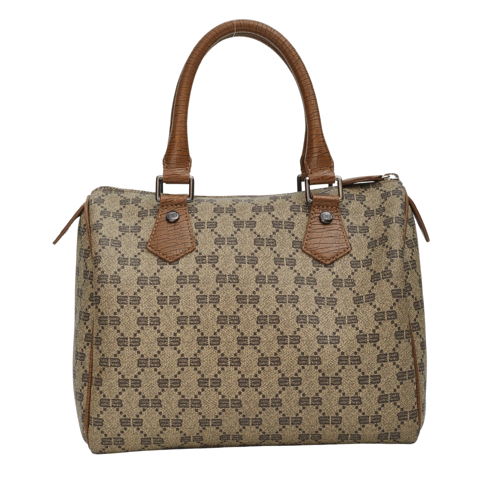 BALENCIAGA VINTAGE LOGO BB BEIGE CANVAS BOSTON HANDBAG 25 BALENCIAGA VINTAGE LOGO BB BEIGE CANVAS BOSTON HANDBAG 25