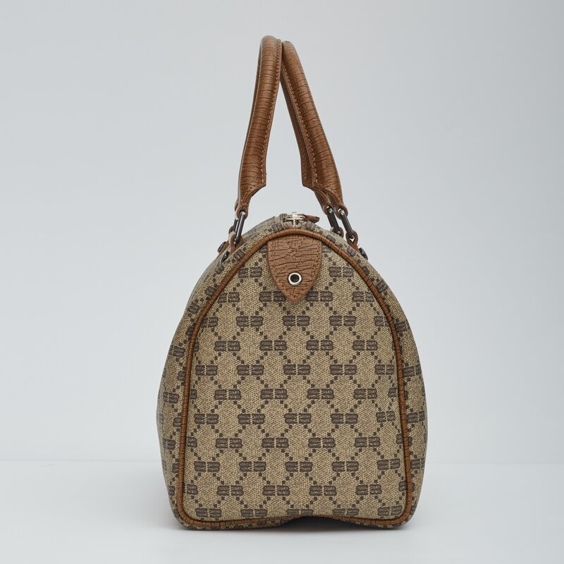 BALENCIAGA VINTAGE LOGO BB BEIGE CANVAS BOSTON HANDBAG 25 CRTBLNCHSHP