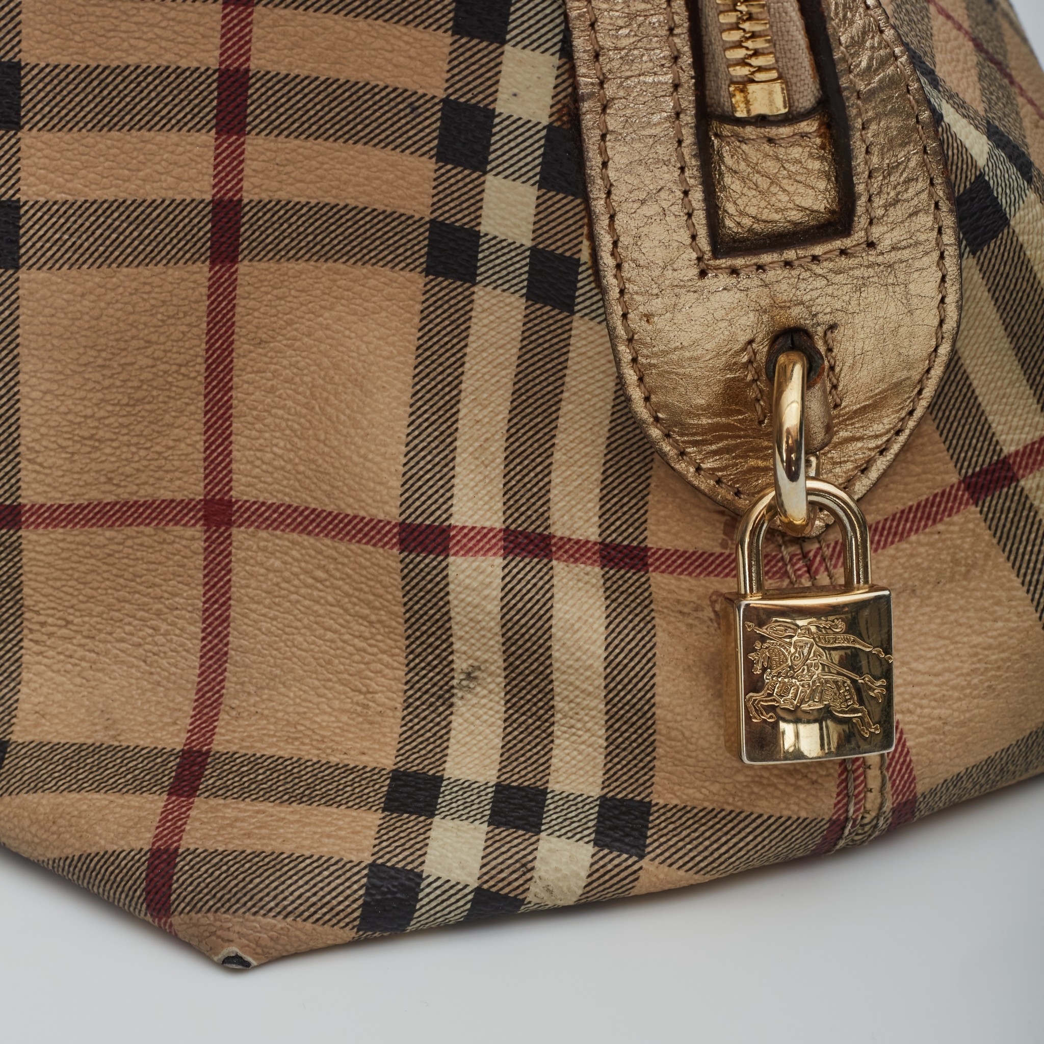 Burberry Beige/Gold Haymarket Check Coated Canvas and Leather