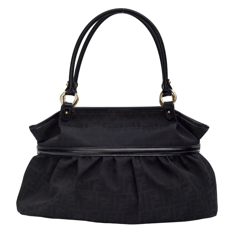 FENDI ZUCCA PRINT BLACK TOP HANDLE SHOULDER BAG 8BH186 CRTBLNCHSHP