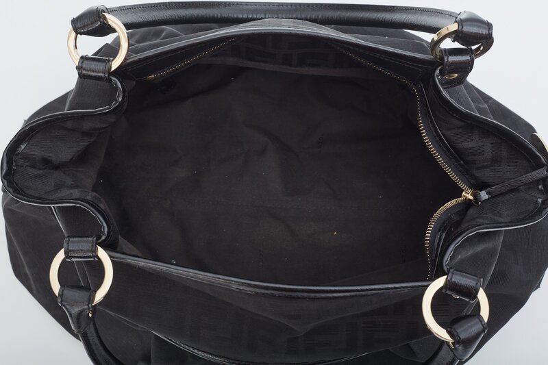 FENDI ZUCCA PRINT BLACK TOP HANDLE SHOULDER BAG (8BH186)