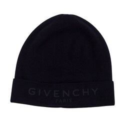 GIVENCHY GIVENCHY BLACK KNIT COTTON BLACK LOGO BEANIE