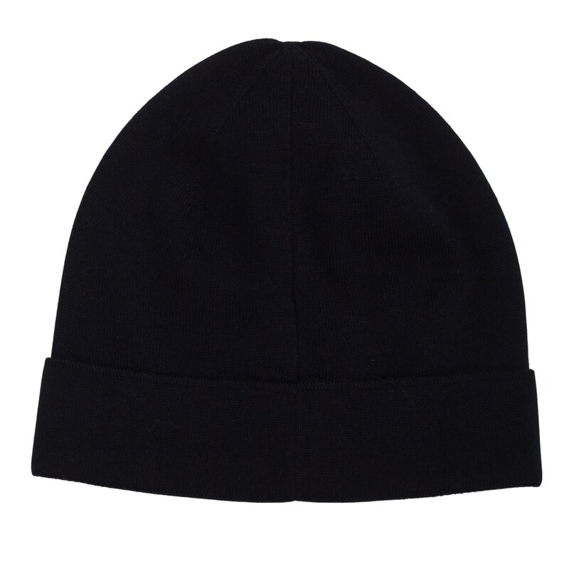 BLACK KNIT COTTON BLACK LOGO BEANIE