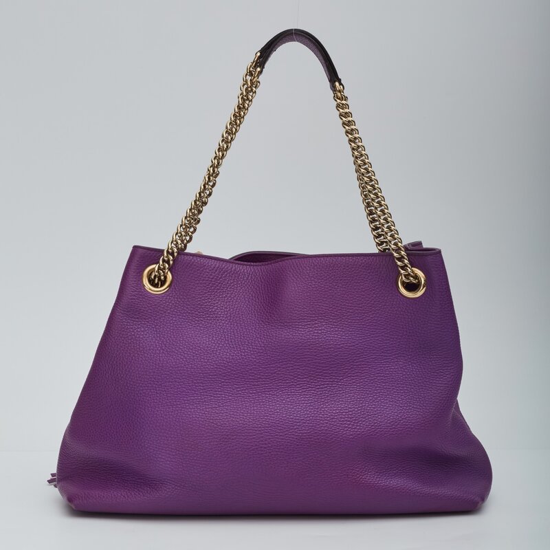 GUCCI PEBBLED CALFSKIN PURPLE SOHO CHAIN SHOULDER BAG MEDIUM