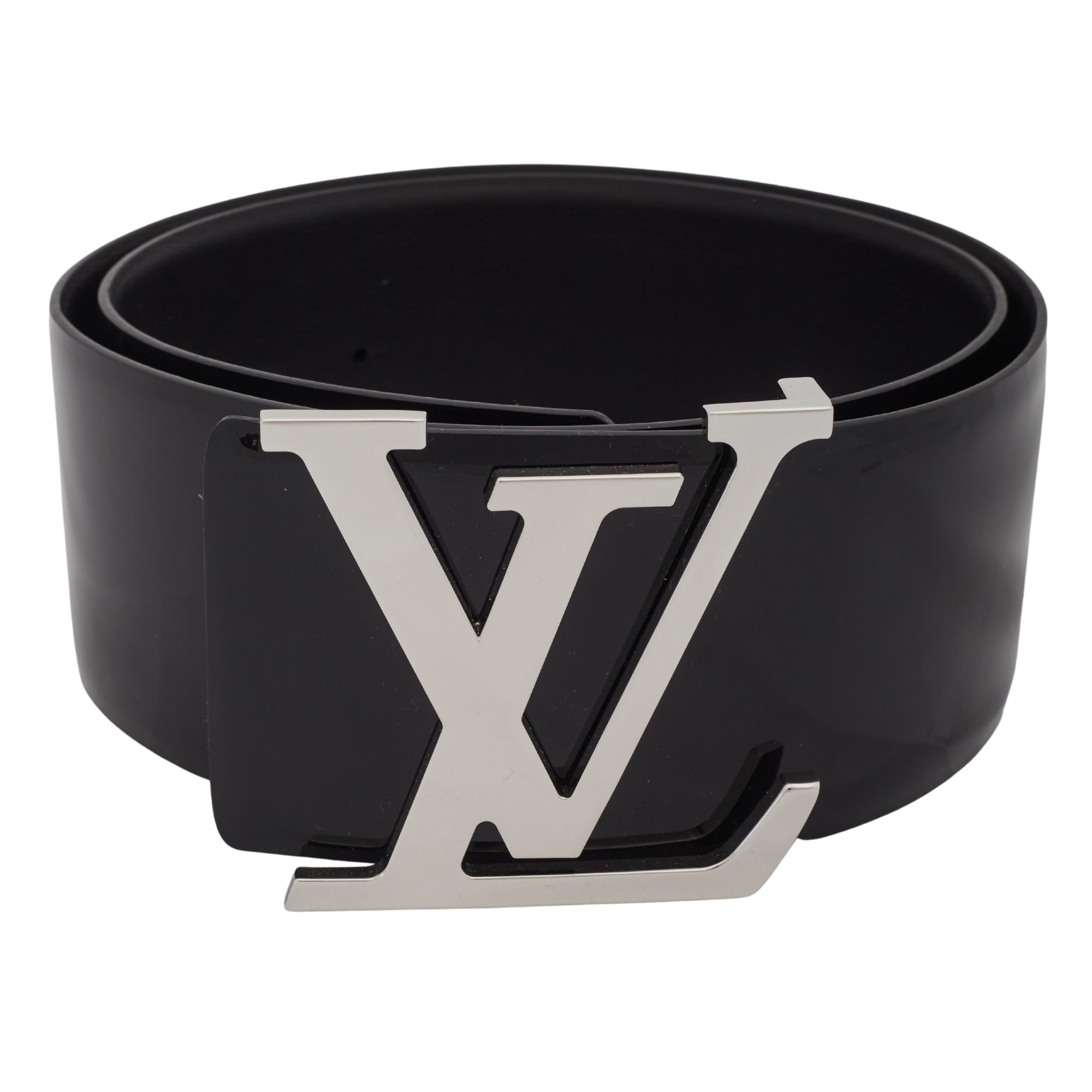 LOUIS VUITTON PATENT LEATHER BLACK LOGO BUCKLE BELT (36/90)