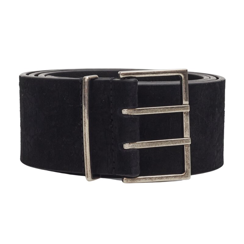 SAINT LAURENT BLACK SUEDE COCCO PRINT KENYA SQUARE BUCKLE BELT (90/36)