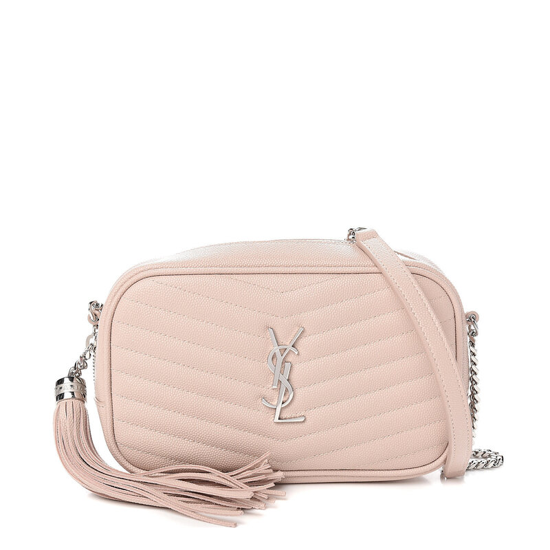 SAINT LAURENT GRAIN DE POUDRE MATELASSE MONOGRAM MINI LOU CAMERA BAG PINK