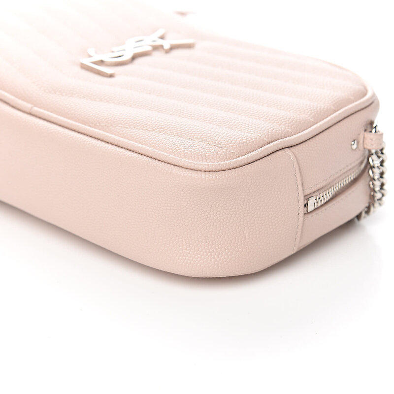 SAINT LAURENT GRAIN DE POUDRE MATELASSE MONOGRAM MINI LOU CAMERA BAG PINK