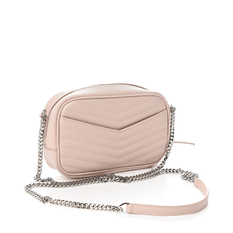 SAINT LAURENT GRAIN DE POUDRE MATELASSE MONOGRAM MINI LOU CAMERA BAG PINK