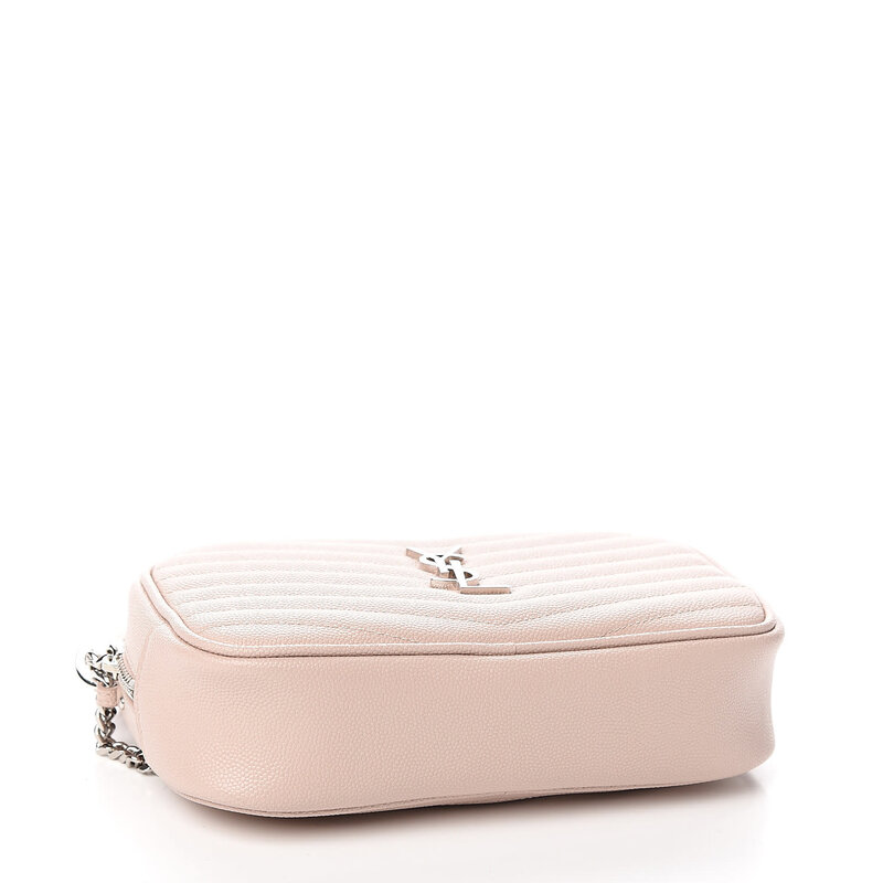 SAINT LAURENT GRAIN DE POUDRE MATELASSE MONOGRAM MINI LOU CAMERA BAG PINK