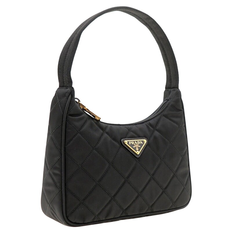 PRADA PRADA RE-EDITON MINI QUILTED BLACK NYLON SHOULDER BAG GOLD HARDWARE