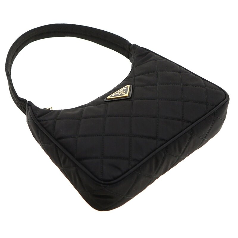 PRADA PRADA RE-EDITON MINI QUILTED BLACK NYLON SHOULDER BAG GOLD HARDWARE
