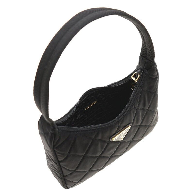 PRADA PRADA RE-EDITON MINI QUILTED BLACK NYLON SHOULDER BAG GOLD HARDWARE