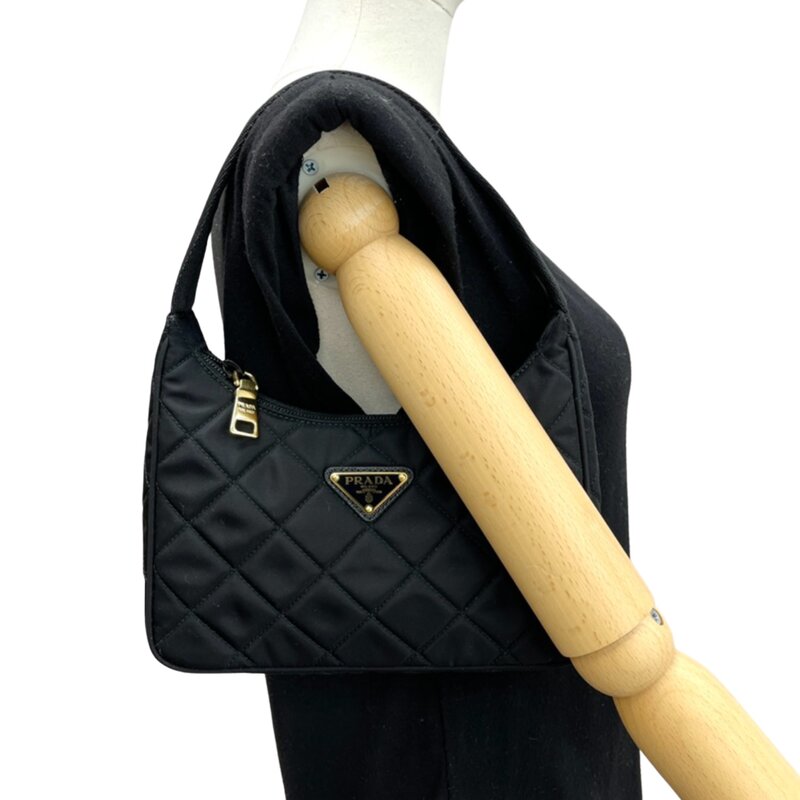 PRADA PRADA RE-EDITON MINI QUILTED BLACK NYLON SHOULDER BAG GOLD HARDWARE