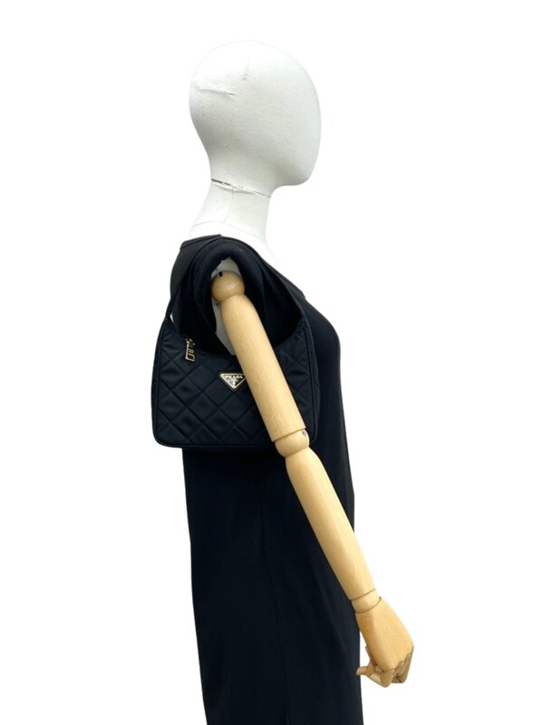 PRADA PRADA RE-EDITON MINI QUILTED BLACK NYLON SHOULDER BAG GOLD HARDWARE