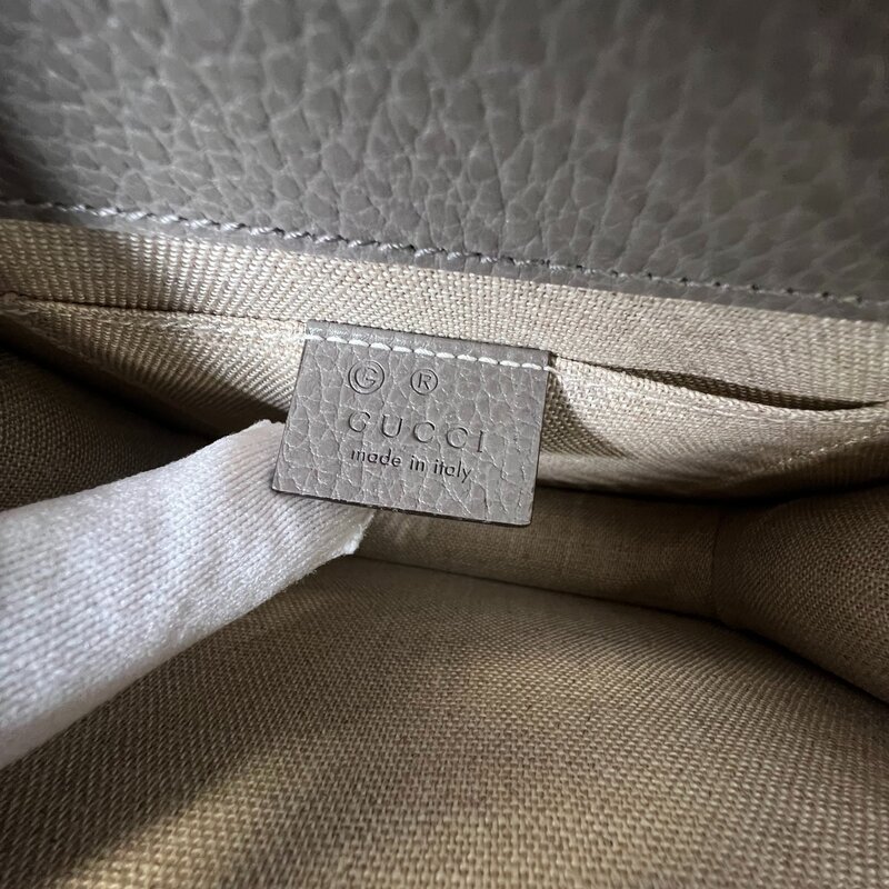 GUCCI GUCCI DOLLAR CALFSKIN INTERLOCKING GG SHOULDER BAG SMALL GREY