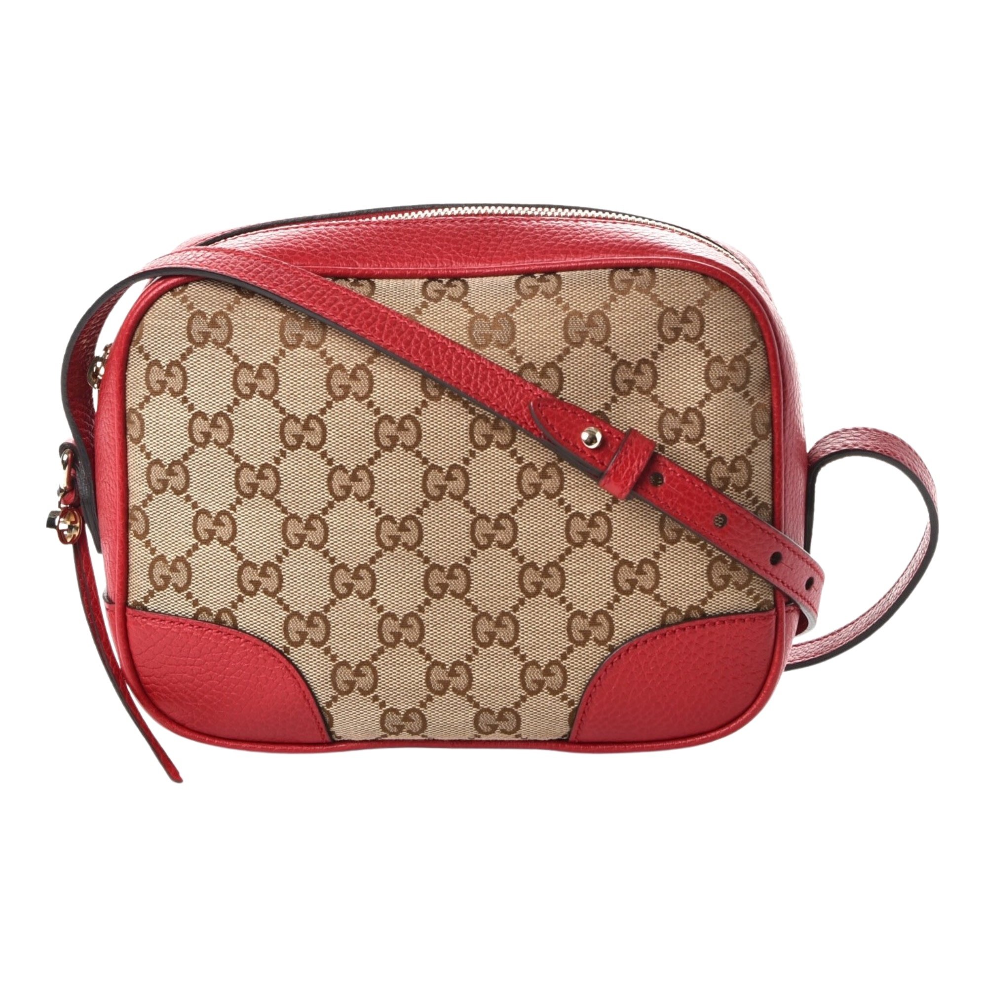 Gucci GG Print Red Canvas And Leather Small Tote Shoulder Bag