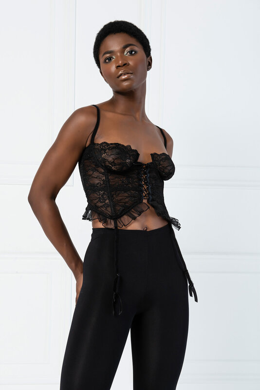 Sheer Lace Camisole Top - Black - Ladies