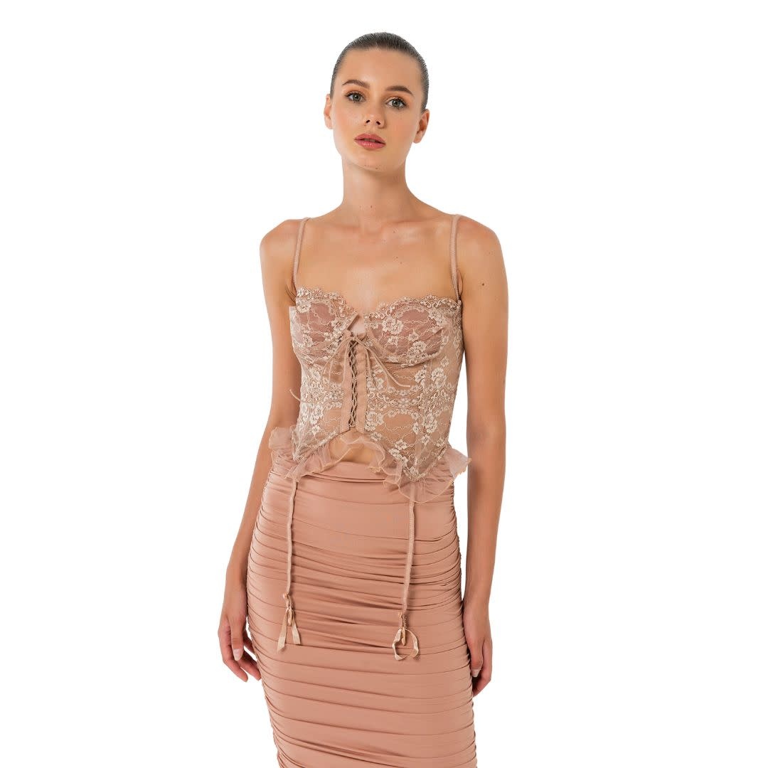 CRTBLNCHSHP SHEER CARAMEL LACE CAMI S